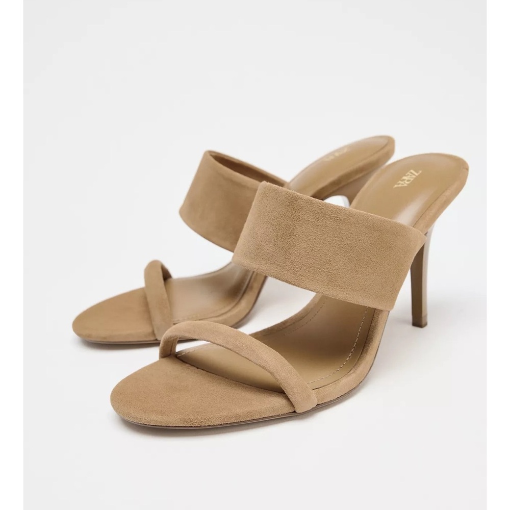 Zara Tan Heeled Mules with Stiletto Design
